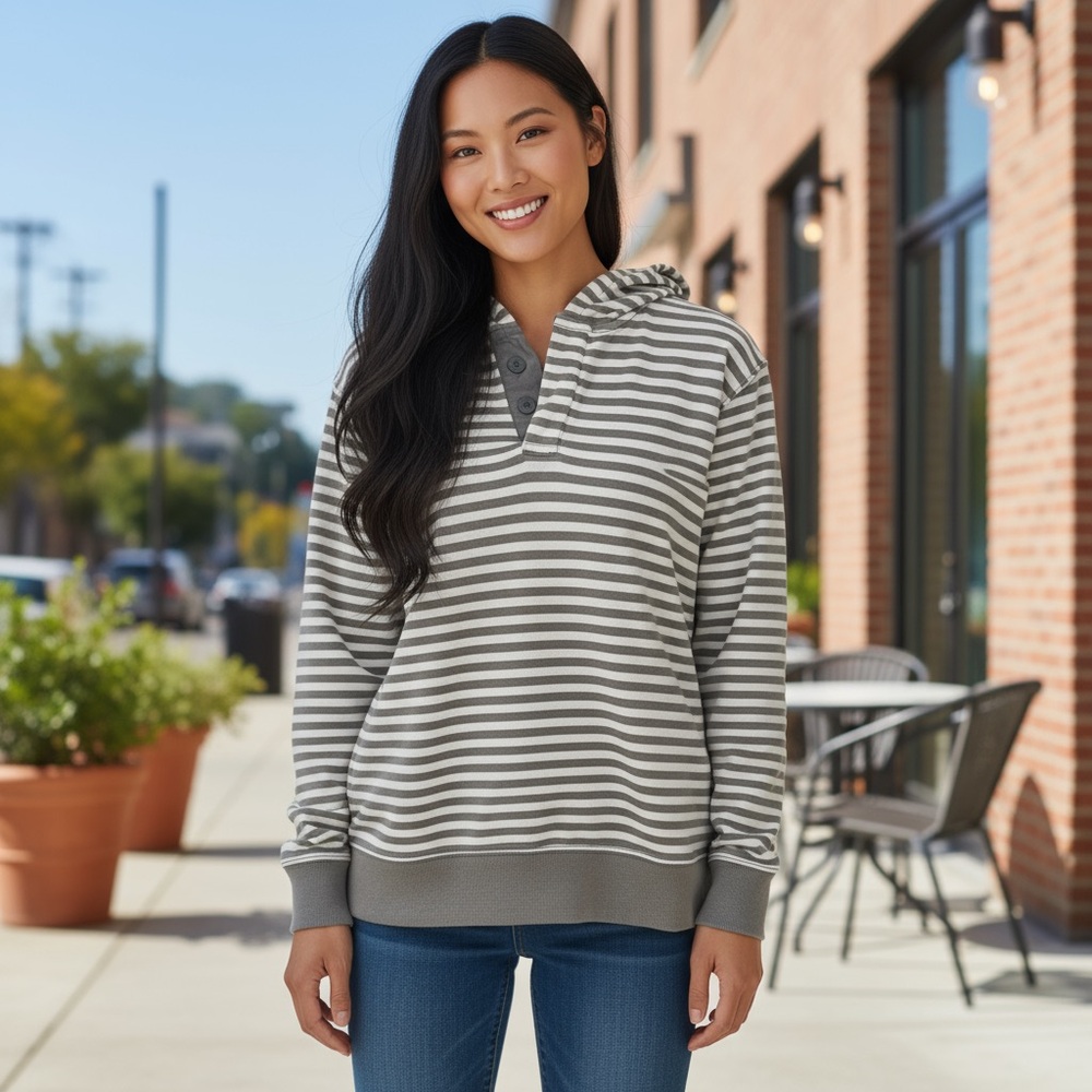 Heritage Women's Striped Hoodie with POCKETS!‎ Size Medium